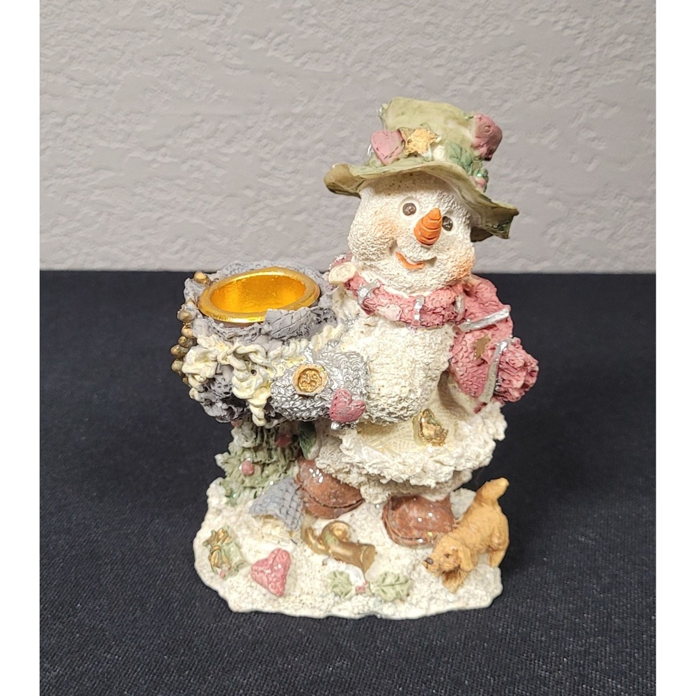 Vtg 2000 Cornerstone Creations Snowman Candle Holder Figurine Resin Christmas 5"